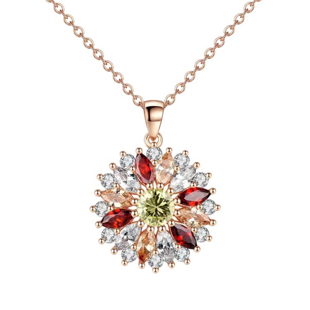 Gorgeous Colorful Diamond and Gemstone Rose Gold Flower Necklace - Picture 1 of 3